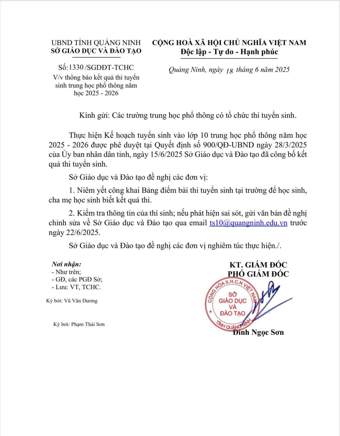 Thông báo kết quả thi tuyển sinh trung học phổ thông năm học 2025 - 2026